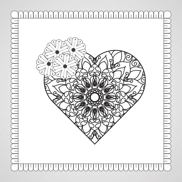 Mandala ile elle çizilmiş kalp. Etnik doğulu karalama süsü dekorasyonu