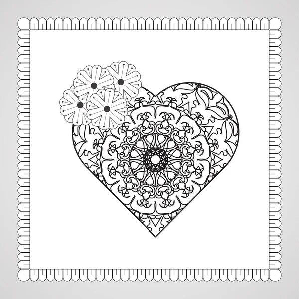 Coeur Dessiné Main Avec Mandala Décoration Ornement Doodle Oriental Ethnique — Image vectorielle