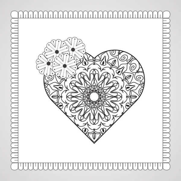 Coeur Dessiné Main Avec Mandala Décoration Ornement Doodle Oriental Ethnique — Image vectorielle