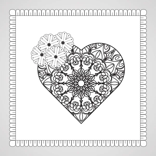 Handgetekend Hart Met Mandala Decoratie Etnisch Oosters Doodle Ornament — Stockvector