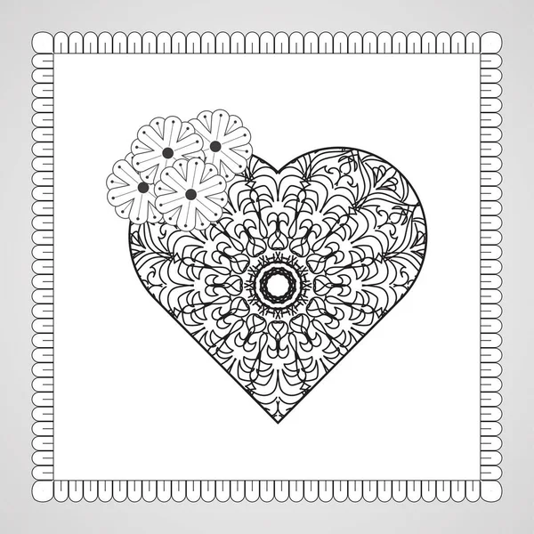 Coração Desenhado Mão Com Mandala Decoração Etnia Oriental Doodle Ornamento — Vetor de Stock