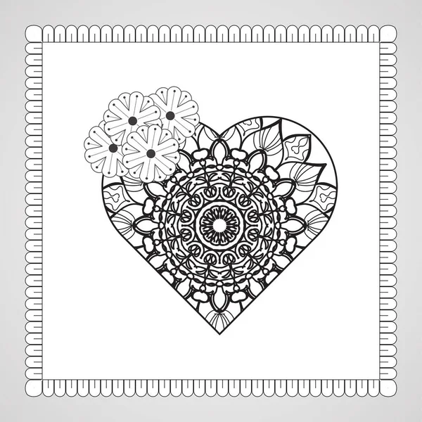 Coração Desenhado Mão Com Mandala Decoração Etnia Oriental Doodle Ornamento — Vetor de Stock