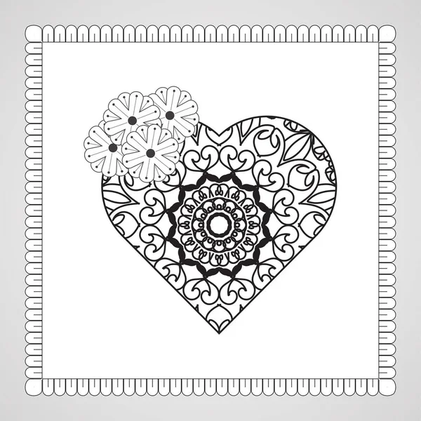 Coração Desenhado Mão Com Mandala Decoração Etnia Oriental Doodle Ornamento —  Vetores de Stock