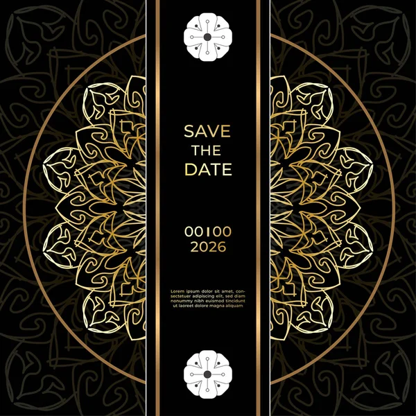 Date Invitation Card Design Henna Tattoo Style Decorative Mandala Print — Stock Vector