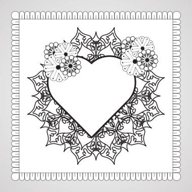 Mandala ile elle çizilmiş kalp. Etnik doğulu karalama süsü dekorasyonu.