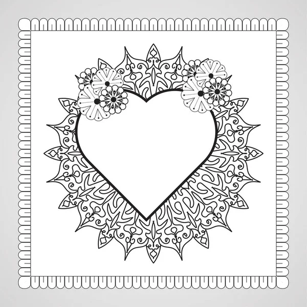 Coração Desenhado Mão Com Mandala Decoração Etnia Oriental Doodle Ornamento — Vetor de Stock