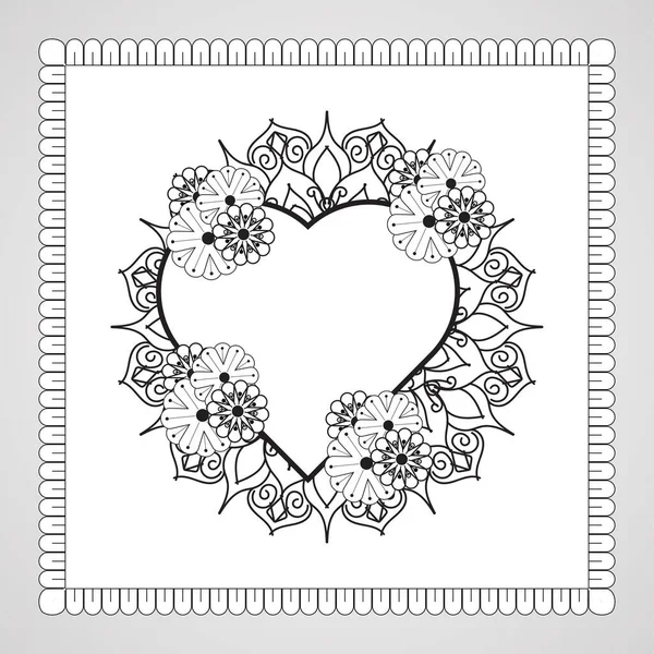 Corazón Dibujado Mano Con Mandala Decoración Adorno Garabato Oriental Étnico — Vector de stock