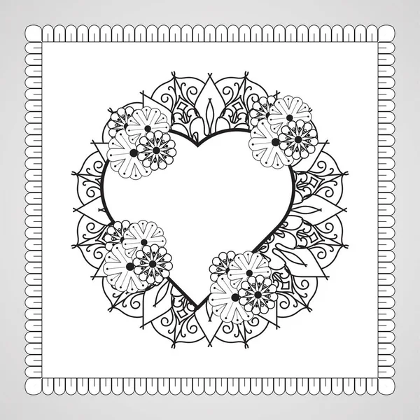 Coeur Dessiné Main Avec Mandala Décoration Ornement Doodle Oriental Ethnique — Image vectorielle