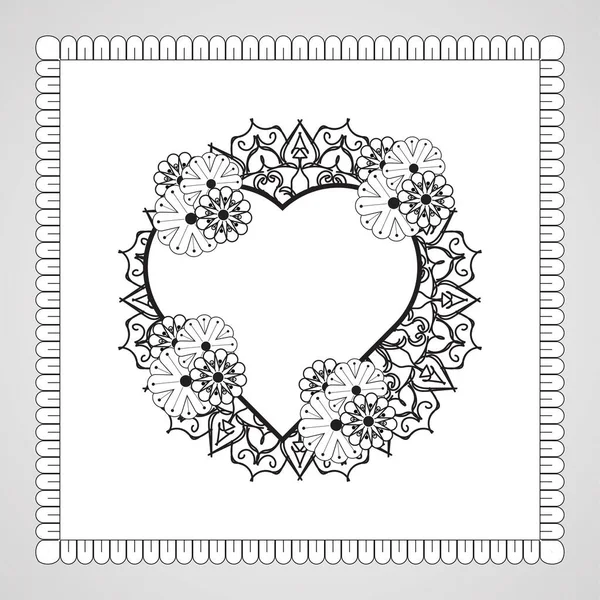 Coeur Dessiné Main Avec Mandala Décoration Ornement Doodle Oriental Ethnique — Image vectorielle