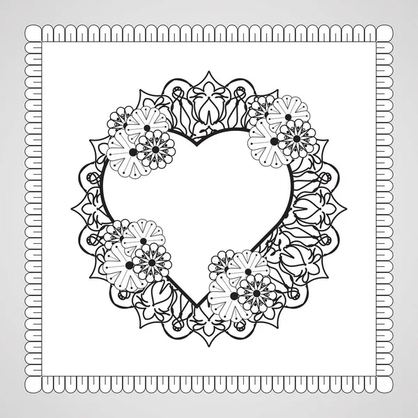 Coração Desenhado Mão Com Mandala Decoração Etnia Oriental Doodle Ornamento — Vetor de Stock