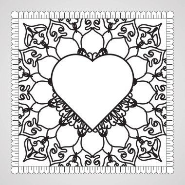 Mandala ile elle çizilmiş kalp. Etnik doğulu karalama süsü dekorasyonu.