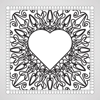 Mandala ile elle çizilmiş kalp. Etnik doğulu karalama süsü dekorasyonu.