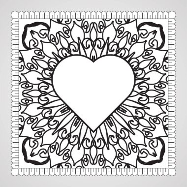 Mandala ile elle çizilmiş kalp. Etnik doğulu karalama süsü dekorasyonu.