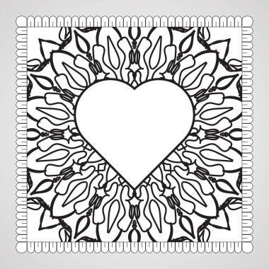 Mandala ile elle çizilmiş kalp. Etnik doğulu karalama süsü dekorasyonu.