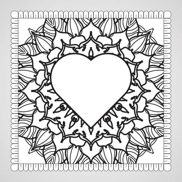 Corazón Dibujado Mano Con Mandala Decoración Adorno Garabato Oriental Étnico — Archivo Imágenes Vectoriales
