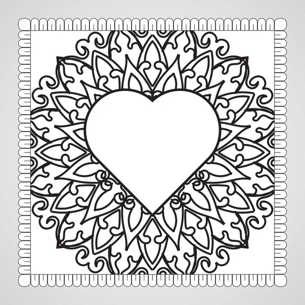 Handgetekend Hart Met Mandala Decoratie Etnisch Oosters Doodle Ornament — Stockvector