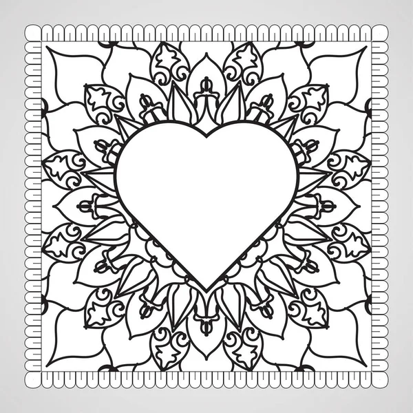 Handgetekend Hart Met Mandala Decoratie Etnisch Oosters Doodle Ornament — Stockvector