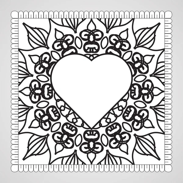 Corazón Dibujado Mano Con Mandala Decoración Adorno Garabato Oriental Étnico — Archivo Imágenes Vectoriales