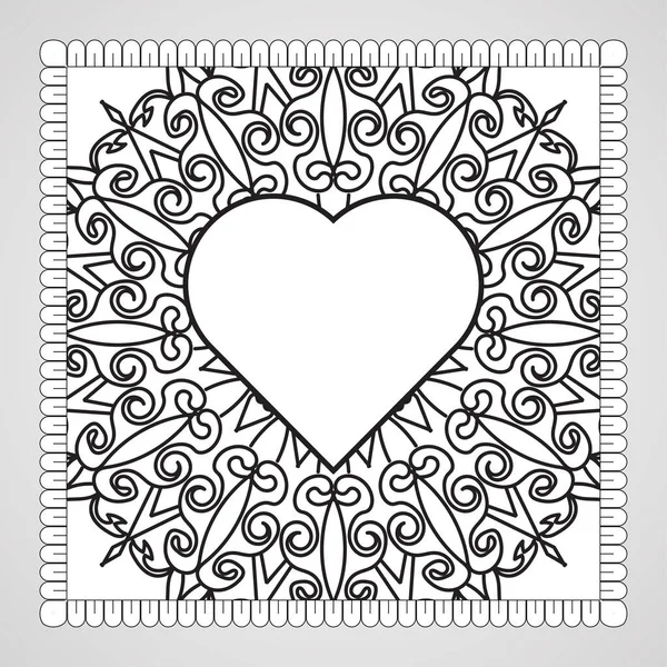Coeur Dessiné Main Avec Mandala Décoration Ornement Doodle Oriental Ethnique — Image vectorielle