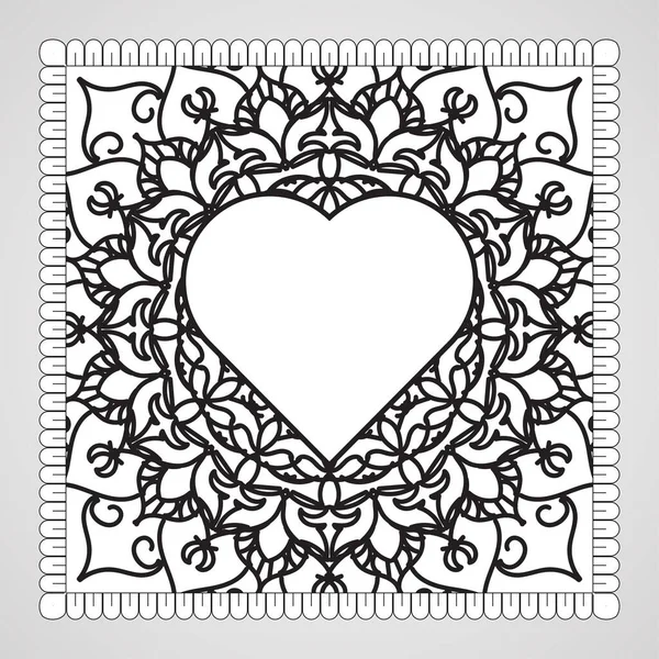 Corazón Dibujado Mano Con Mandala Decoración Adorno Garabato Oriental Étnico — Vector de stock