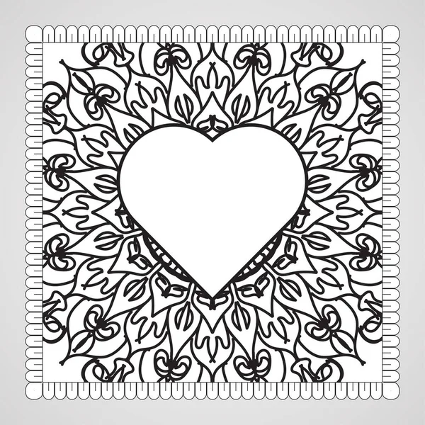 Coeur Dessiné Main Avec Mandala Décoration Ornement Doodle Oriental Ethnique — Image vectorielle