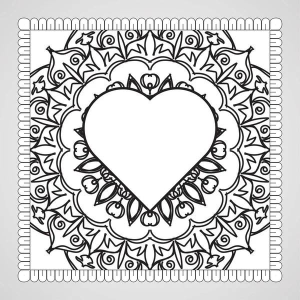 Corazón Dibujado Mano Con Mandala Decoración Adorno Garabato Oriental Étnico — Archivo Imágenes Vectoriales