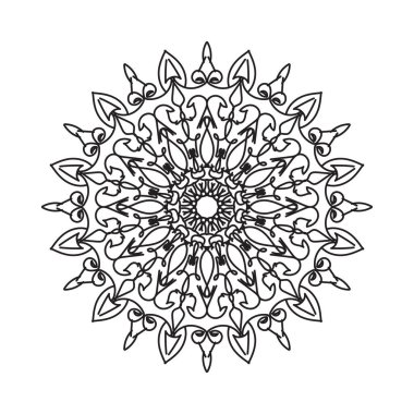 Çiçek desenli siyah beyaz mandala. Renk sayfası.