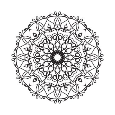 Çiçek desenli siyah beyaz mandala. Renk sayfası.