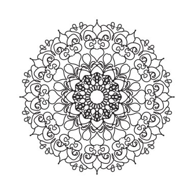 Çiçek desenli siyah beyaz mandala. Renk sayfası.