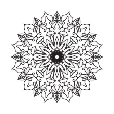 Çiçek desenli siyah beyaz mandala. Renk sayfası.