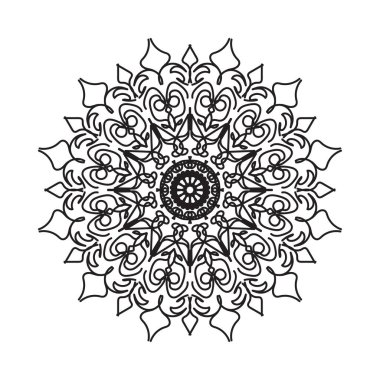 Çiçek desenli siyah beyaz mandala. Renk sayfası.