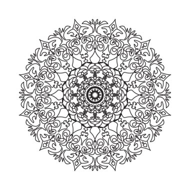 Çiçek desenli siyah beyaz mandala. Renk sayfası.