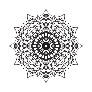 Çiçek desenli siyah beyaz mandala. Renk sayfası.