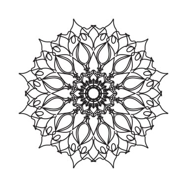 Çiçek desenli siyah beyaz mandala. Renk sayfası.