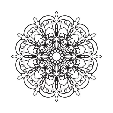 Çiçek desenli siyah beyaz mandala. Renk sayfası.