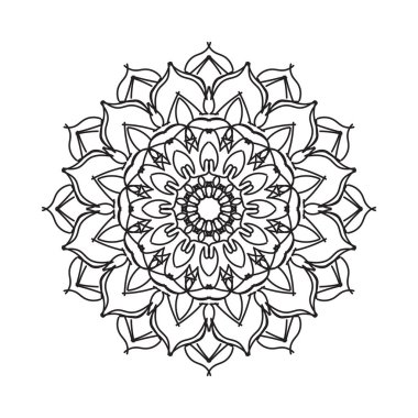 Çiçek desenli siyah beyaz mandala. Renk sayfası.
