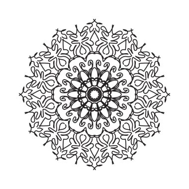 Çiçek desenli siyah beyaz mandala. Renk sayfası.