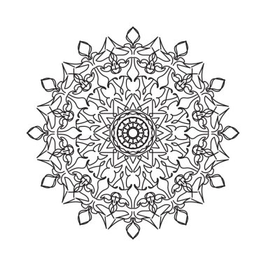 Çiçek desenli siyah beyaz mandala. Renk sayfası.