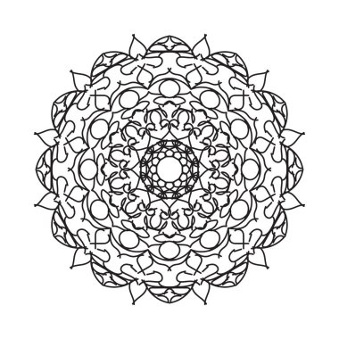 Çiçek desenli siyah beyaz mandala. Renk sayfası.