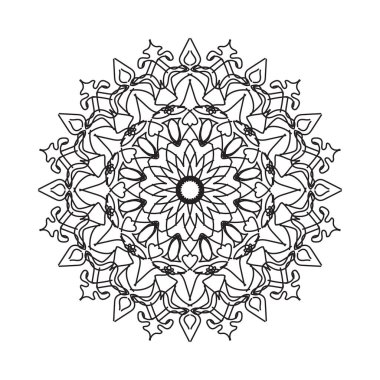 Çiçek desenli siyah beyaz mandala. Renk sayfası.
