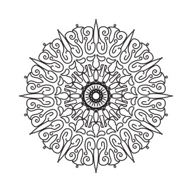 Çiçek desenli siyah beyaz mandala. Renk sayfası.