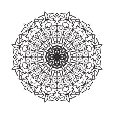 Çiçek desenli siyah beyaz mandala. Renk sayfası.