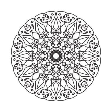 Çiçek desenli siyah beyaz mandala. Renk sayfası.