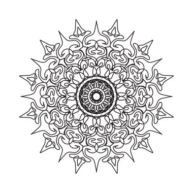 Çiçek desenli siyah beyaz mandala. Renk sayfası.