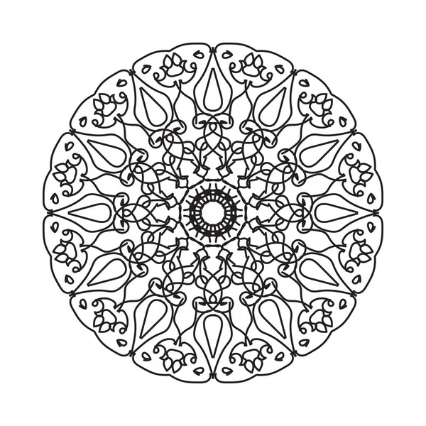 Mandala Noir Blanc Avec Motif Floral Coloriage — Image vectorielle