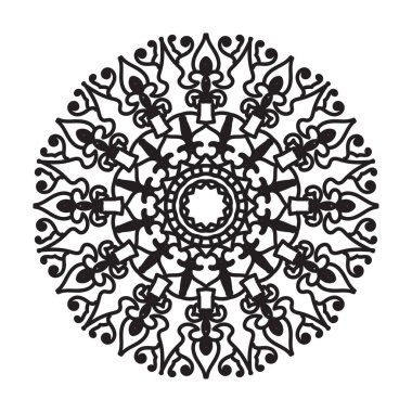 Henna, Mehndi, dövme, dekorasyon için mandala şeklinde dairesel desen. Etnik doğu tarzında dekoratif süs. Boyama kitabı sayfası.