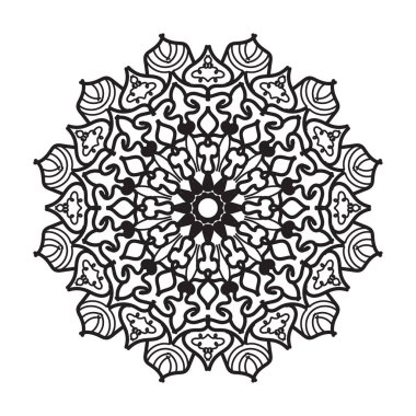 Henna, Mehndi, dövme, dekorasyon için mandala şeklinde dairesel desen. Etnik doğu tarzında dekoratif süs. Boyama kitabı sayfası.