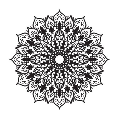 Henna, Mehndi, dövme, dekorasyon için mandala şeklinde dairesel desen. Etnik doğu tarzında dekoratif süs. Boyama kitabı sayfası.