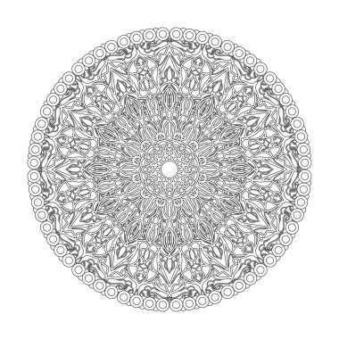 Henna, Mehndi, dövme, dekorasyon için mandala şeklinde dairesel desen. Etnik doğu tarzında dekoratif süs. Boyama kitabı sayfası.