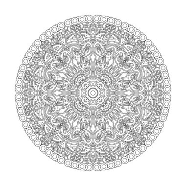 Henna, Mehndi, dövme, dekorasyon için mandala şeklinde dairesel desen. Etnik doğu tarzında dekoratif süs. Boyama kitabı sayfası.